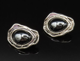 925 Sterling Silver - Vintage Modernist Hematite Non Pierced Earrings - ... - £64.20 GBP