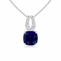 ANGARA Cushion Blue Sapphire Pendant with Diamonds in 14K Solid Gold | 18&quot; Chain - £579.91 GBP