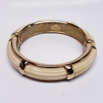Joan Rivers Cream and Gold Hinged Bangle Bracelet Bamboo Styled Costume Jewelry - £15.50 GBP