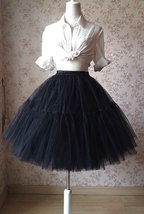 Black A-line Tulle Skirt Outfit Women Custom Plus Size Puffy Tutu Midi Skirt image 2