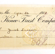 1913 Kineo Trust Company Bank Check E.A. Sampson Dover Maine Signed 4075... - $19.99