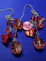 Vintage 60&#39;s Style Orange &amp; Pink Bead Earrings 2&quot; Drop - £3.18 GBP