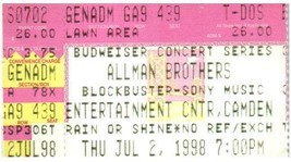 Allman Brothers Bande Concert Ticket Stub Juillet 2 1998 Camden Neuf Jersey - £33.00 GBP