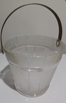 Vintage Glass Ice Bucket w Etched Wood Barrel Design, Hammered Metal Handle - €11,16 EUR