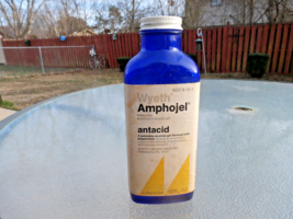 Empty Wyeth Amphojel Antacid Cobalt Bottle With Label And Metal Srew On Top - £18.02 GBP