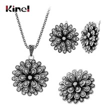 Hion bridal jewelry sets tibetan silver retro look crystal flower necklace ring earring thumb200