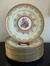 Hutschenreuther Selb Bavaria Porcelain 1920&#39;s Gold Encrusted 12 Dinner Plates - £551.14 GBP