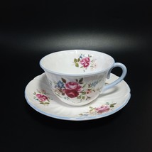 Shelley Fine Bone China Tea Cup Saucer Set Floral Rose Design Blue Accents - £73.31 GBP