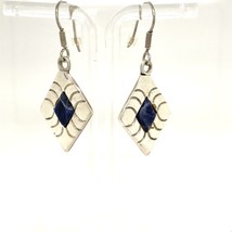 Vtg Sterling Signed 925 Taxco Mexico Lapis Lazuli Diamond Shape Dangle Earrings - £59.53 GBP