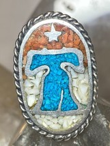 Liberty Bell ring size 8 turquoise chips coral Independence July 4 sterling silv - £107.43 GBP
