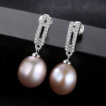 Pearl Earrings S925 Pure Inlaid 3A Zircon 9 Freshwater Pearl Women&#39;s Earrings Ea - £30.26 GBP