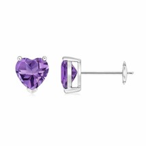 Natural Amethyst Heart Solitaire Stud Earrings in 14K Gold (Grade-AA , 6MM) - £281.96 GBP