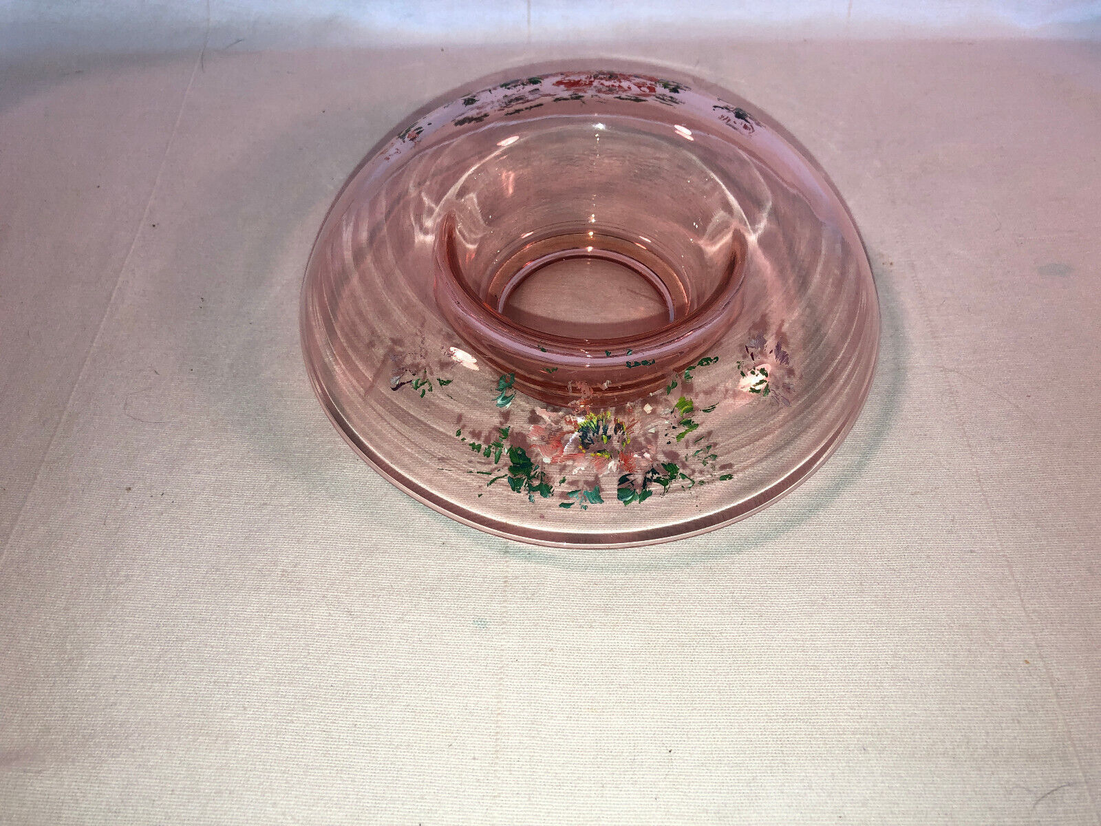 Primary image for Pink Depression Glass Bowl Decorated With Flowers 7 Inch