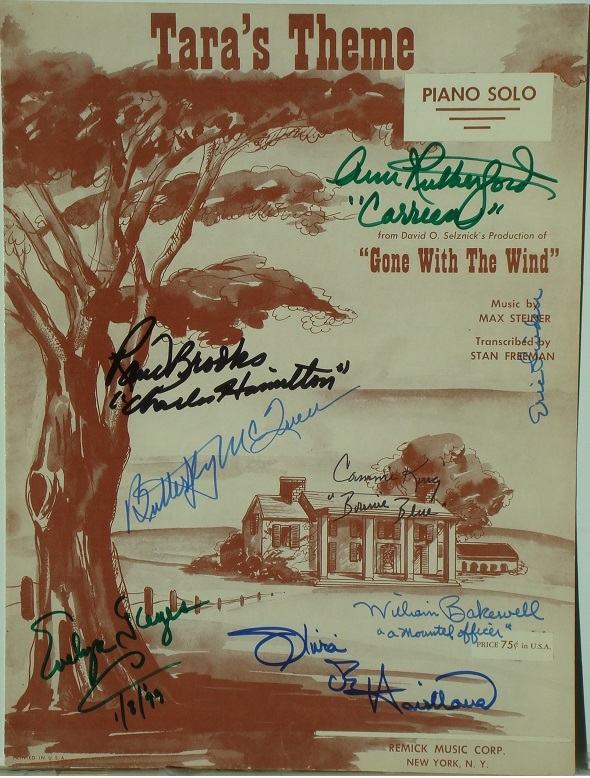 GONE WITH THE WIND - GWTW CAST SIGNED X8 MUSIC SHEETS - TARA&#39;S THEME w/COA - $549.00