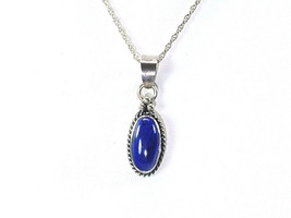 Navajo Lapis Oval Cabochon Pendant Sterling Silver Necklace 18in Chain S... - $45.00
