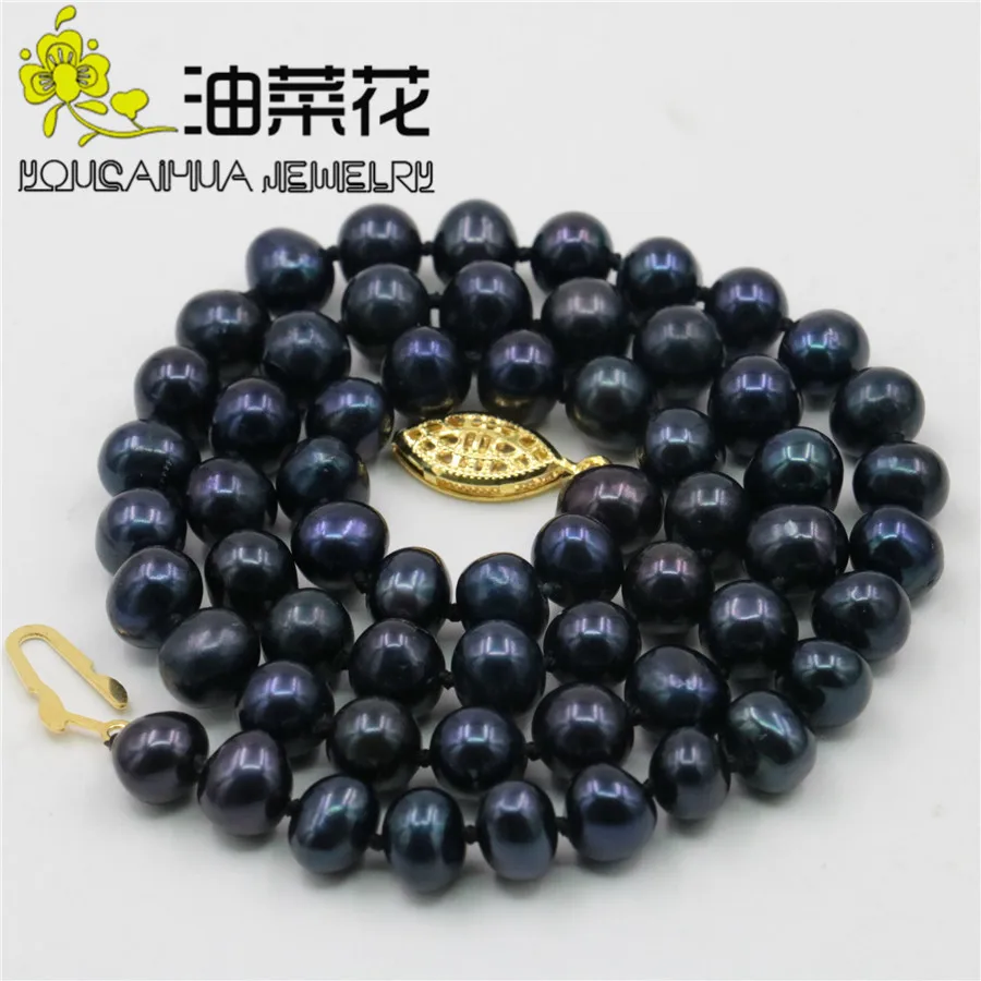 AAA 7-8mm Natural Black Akoya Cultured Pearl Necklace Hand Made DIY Fashion - £22.37 GBP