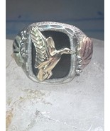 Black Hills Gold ring goose leaves bird onyx size 11.75 sterling silver ... - $4,139.30 MXN