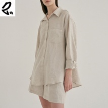 Women&#39;s linen shirt and shorts suit, pure linen loose casual - $109.99