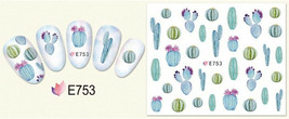 Nail Art 3D Decal Stickers beautiful blue green cactuses E753 - £2.54 GBP