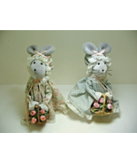 Vintage Pair of Mouse Dolls in Dress Carrying Basket of Flowers Standing... - $19.99