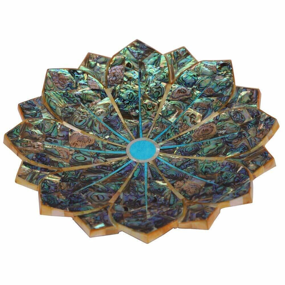 10" Marble Fruit Bowl Semiprecious Abalone Shell Inlay Floral Art Home Decor - $598.19