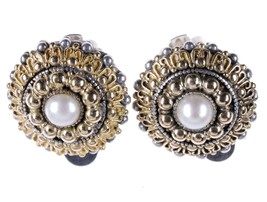 Vintage 18k gold and sterling clip on earrings with pearls - £213.23 GBP