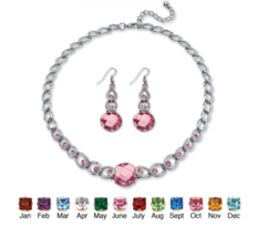 Round Simulated Birthstone June Alexandrite Necklace Drop Earrings Silvertone - £78.65 GBP