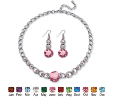 Round Simulated Birthstone June Alexandrite Necklace Drop Earrings Silvertone - $99.99