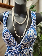 New Directions Women Blue &amp; White Rayon V-Neck Sleeveless Long Maxi Dress Size S - £22.33 GBP