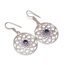 Stunning Iolite Gemstone 925 Silver Overlay Handmade Flower Drop Dangle Earrings - £7.95 GBP