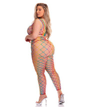 PINK LIPSTICK ROY G. BIV 2 PIECE RAINBOW BODYSTOCKING QUEEN SIZE - £17.34 GBP