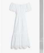 New Express White Eyelet Floral Lace Off-the-Shoulder Chiffon Midi Dress M - £63.74 GBP