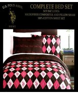 US POLO ASSOCIATION PINK BROWN ARGYLE TWIN COMFORTER SHEETS SHAM 5PC BED... - £129.87 GBP