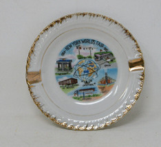 Vintage 1964-65 Worlds Fair Souvenir Ashtray Ceramic Gold Trim Unisphere  - £7.82 GBP