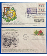Two US 20¢ KMC Venture FDCs Libraries and Peace Garden Printed &amp; Hand Pa... - £3.18 GBP