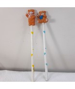 Vintage Teddy Bear pencils with toppers set 2 hearts blue yellow ROC Mad... - $456.16 MXN