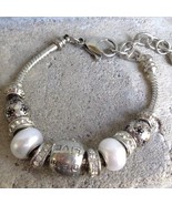 Bella Perlina Silver Tone Charm Bracelet Live Love Dream Faux Pearls Cry... - £29.71 GBP