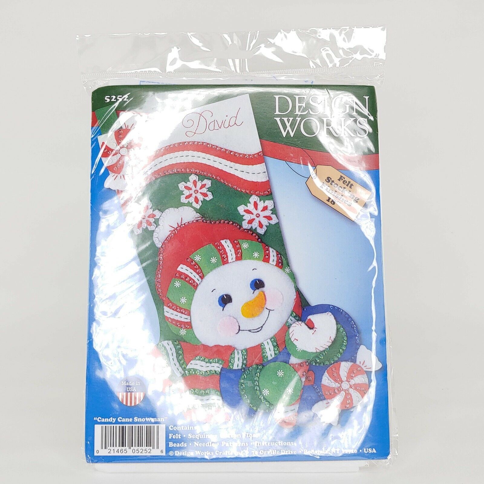 Design Works Felt Stocking Applique Kit 18" Long-Candy Cane Snowman, DW5252  - $17.81
