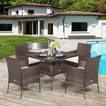 Outdoor 5PCS Dining Table Set with 1 Table and 4 Single Sofas - £367.11 GBP