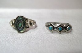 Vintage Zuni Mexico Sterling Silver Turquoise &amp; Abalone Rings - Lot of 2... - $60.39