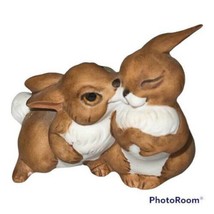 Vintage Mini Figurine 2 Brown Bunny Rabbits Kiss Collectible - £9.44 GBP