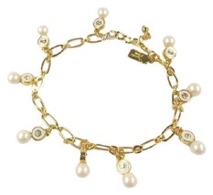 Kate Spade O0ru1446 Pearly Delight Charm Crystal Chain Bracelet Gold NWT - £39.89 GBP