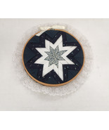 Vintage decorative embroidery hoop wall hanging quilted blue star countr... - $27.08 CAD