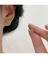 Sterling Silver Tiny Leaf Stud Earrings  Green Resin Botanical Jewelry - $17.99