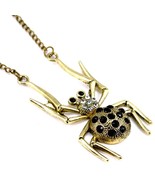 SPIDER NECKLACE 28&quot; Chain Crystal Charm Halloween Pendant Bronze Color M... - $37.54 MXN