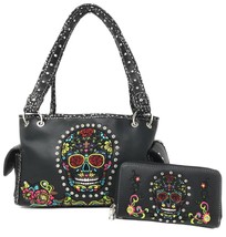 Texas West Women&#39;s Embroidered Flora Sugar Skull Purse Handbag and Clutch Wallet - £48.26 GBP