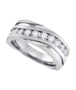 10k White Gold Mens Round Diamond Channel-set Wedding Anniversary Band 1... - £440.00 GBP