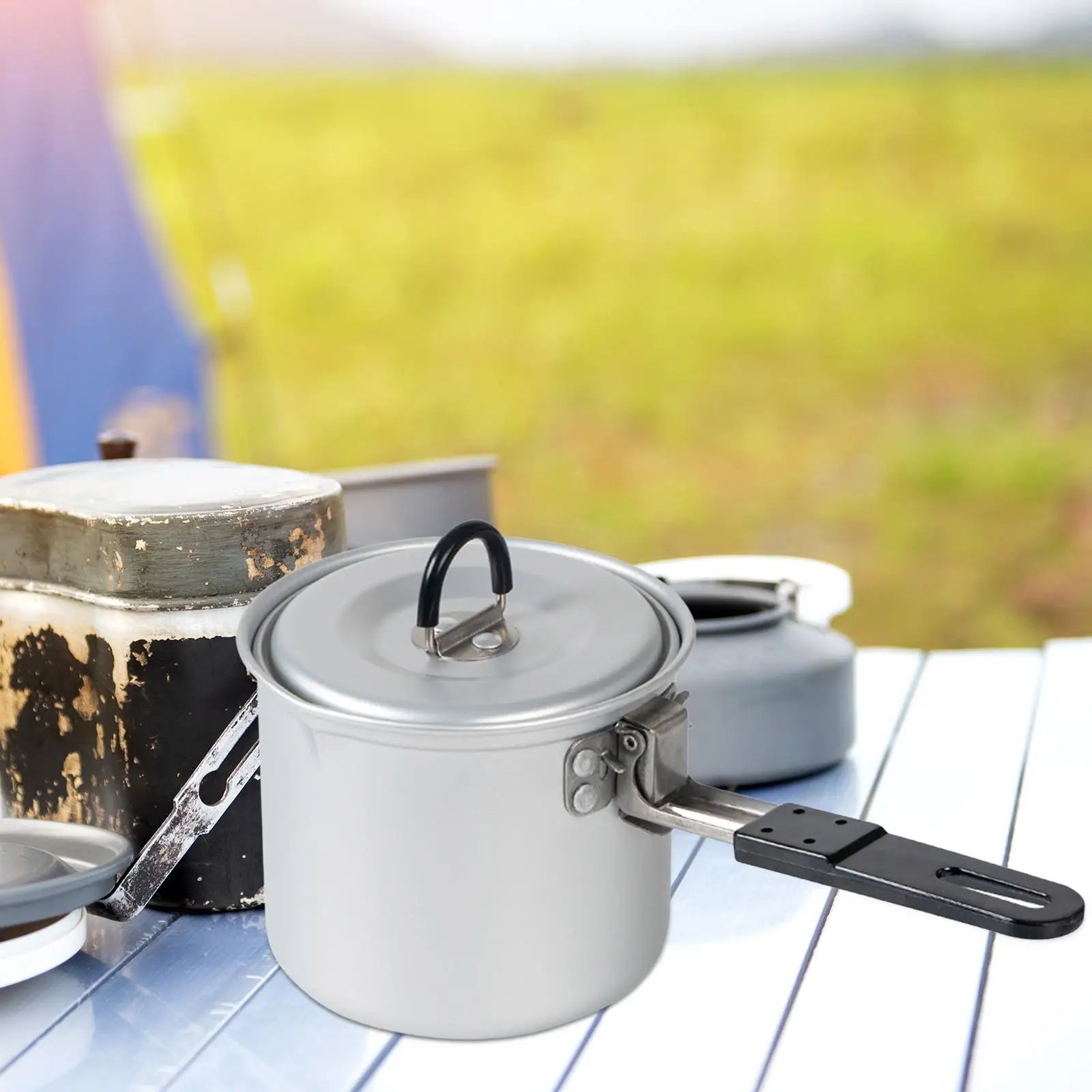Camping Pot Water Kettle Cookware Single Pot Aluminum Alloy with Folding... - $12.79