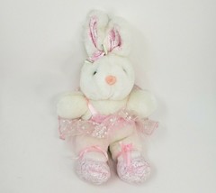 13&quot; Vintage Dan Dee White Bunny Rabbit Pink Ballerina Stuffed Animal Plush Toy - £36.78 GBP