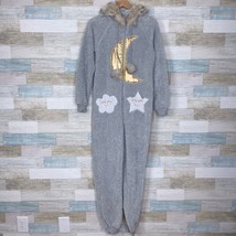 Holiday Time Celestial Hooded Plush One Piece Union Pajama Gray Womens Small - £23.10 GBP